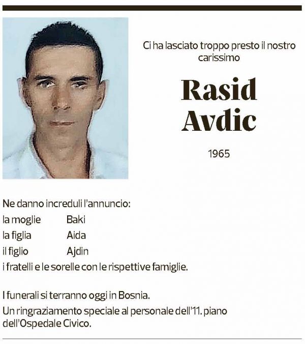 Annuncio funebre Rasid Avdic