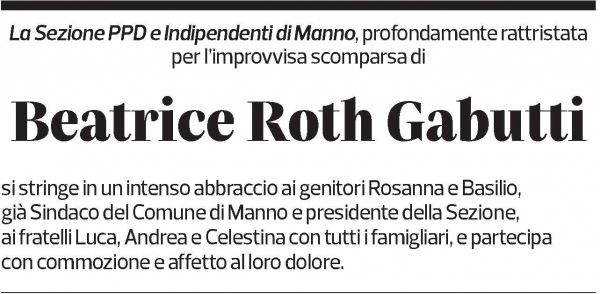 Annuncio funebre Bea Roth Gabutti