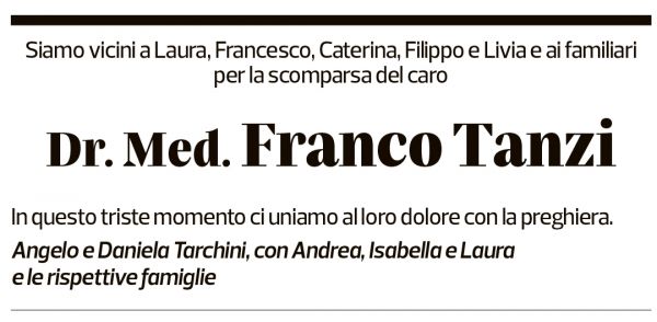 Annuncio funebre Franco Tanzi