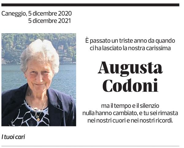 Annuncio funebre Augusta Codoni