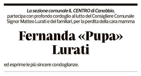 Annuncio funebre Fernanda Lurati