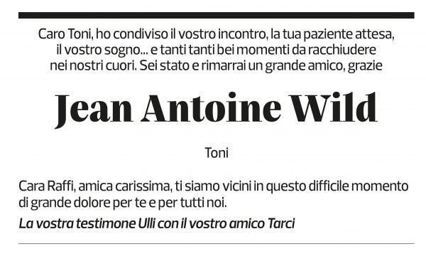 Annuncio funebre Jean-antoine Wild