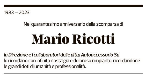 Annuncio funebre Mario Ricotti