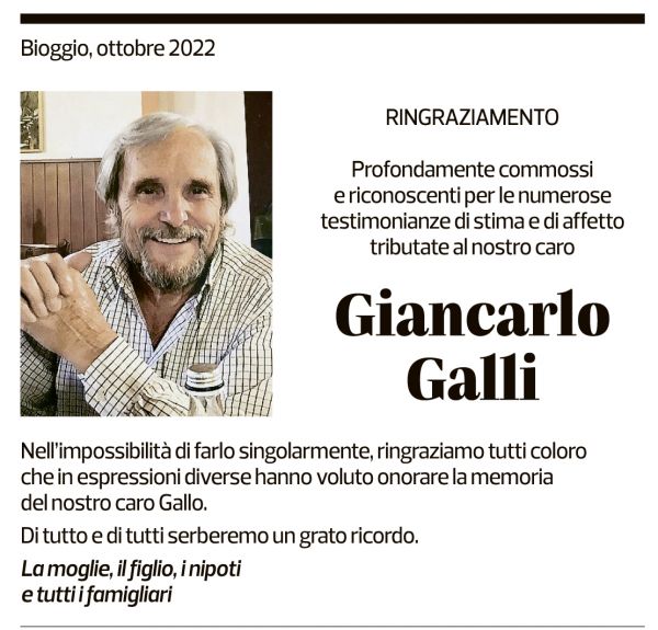 Annuncio funebre Giancarlo Galli