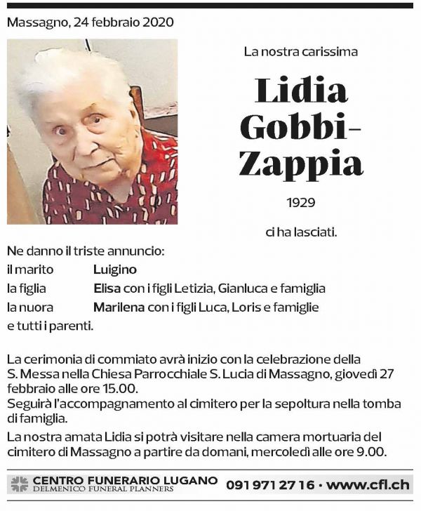Annuncio funebre Lidia Gobbi-zappia