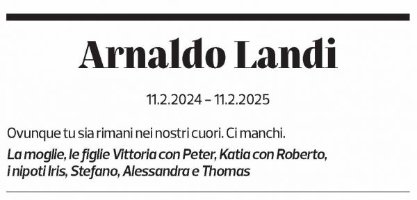 Annuncio funebre Arnaldo Landi