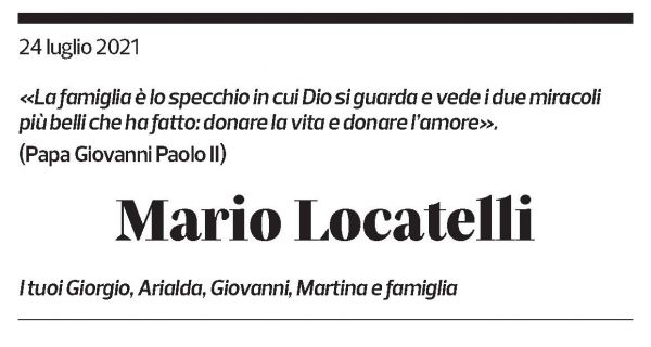 Annuncio funebre Mario Locatelli