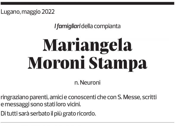 Annuncio funebre Mariangela Moroni Stampa