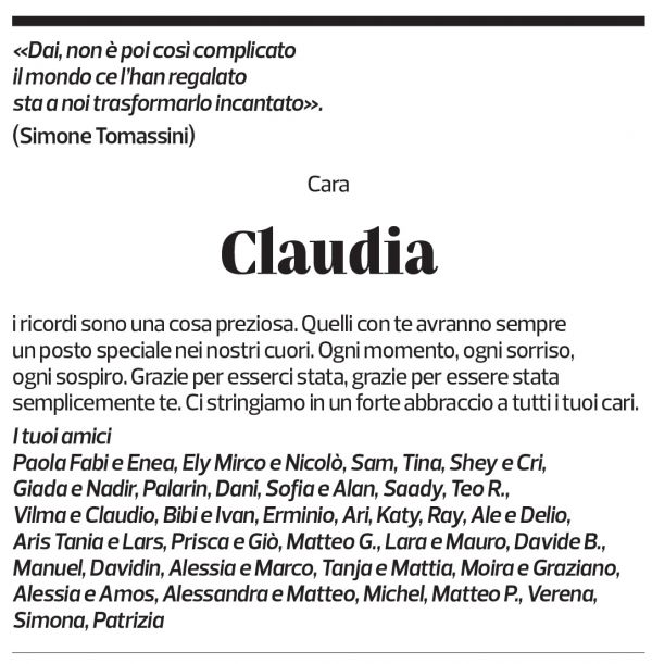 Annuncio funebre Claudia Ferrari