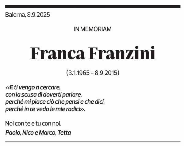 Annuncio funebre Franca Franzini