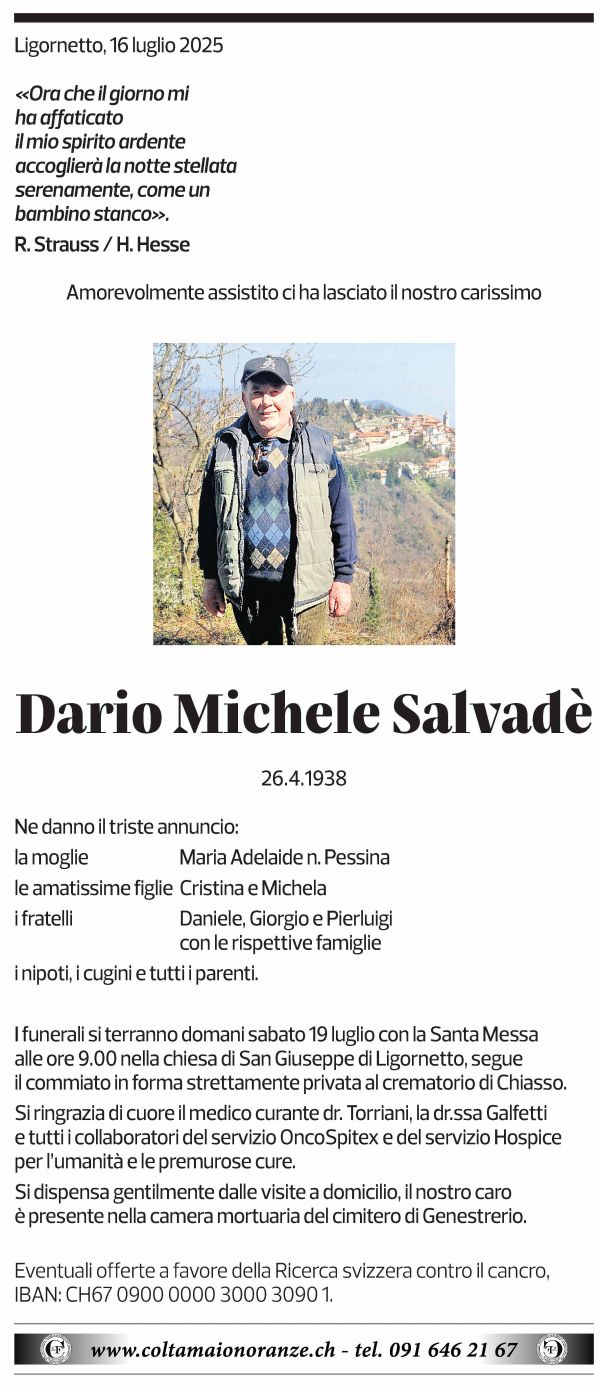 Annuncio funebre Dario Michele Salvadè