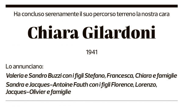 Annuncio funebre Chiara Gilardoni