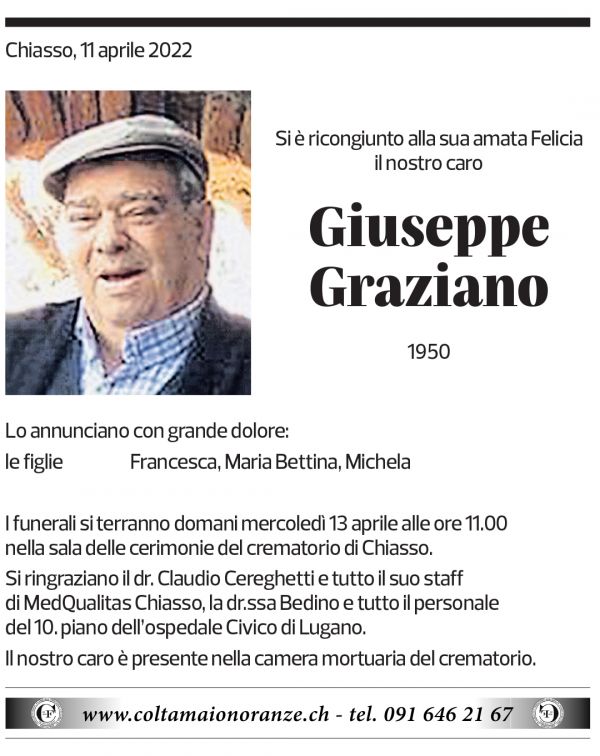 Annuncio funebre Giuseppe Graziano