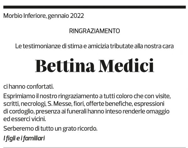 Annuncio funebre Bettina Medici