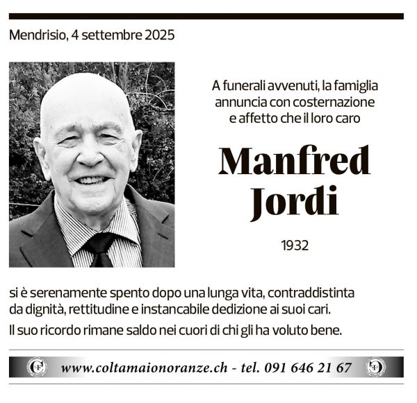 Annuncio funebre Manfred Jordi