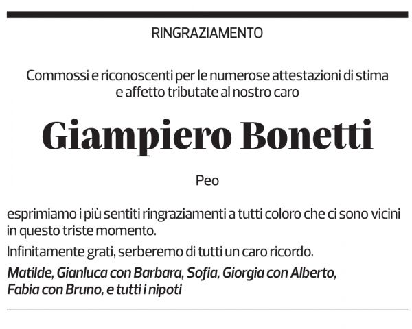 Annuncio funebre Giampiero Boneti