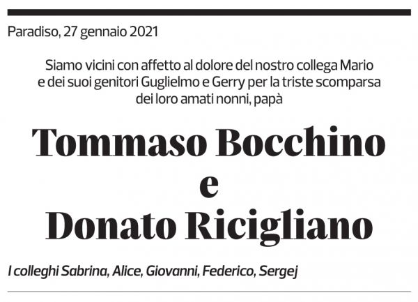 Annuncio funebre Tommaso E Donato Bocchino E Ricigliano