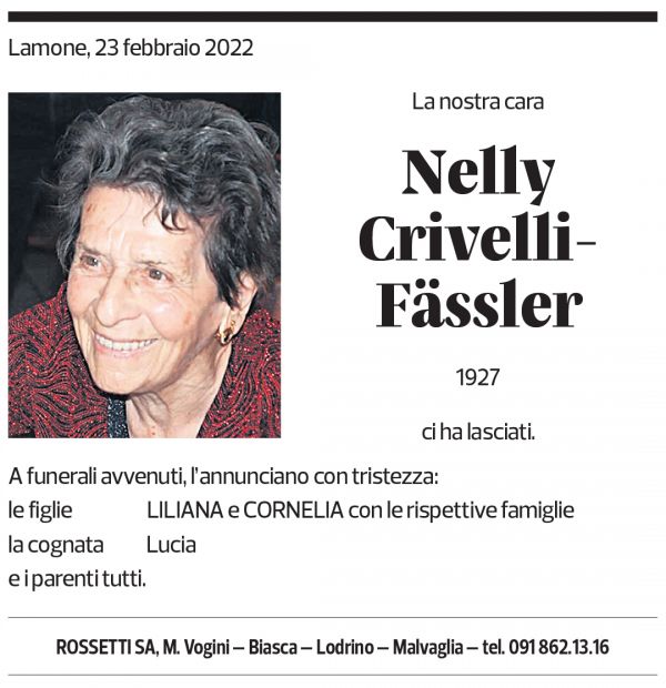 Annuncio funebre Nelly Crivelli-fässler