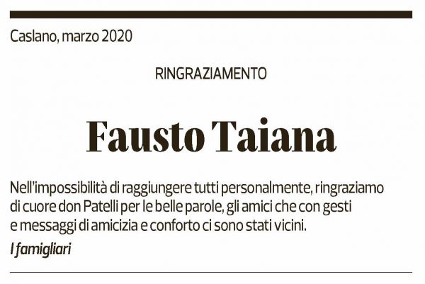 Annuncio funebre Fausto Taiana