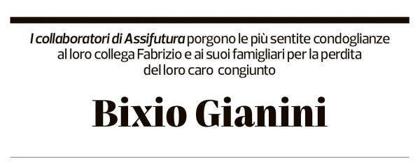 Annuncio funebre Bixio Gianini