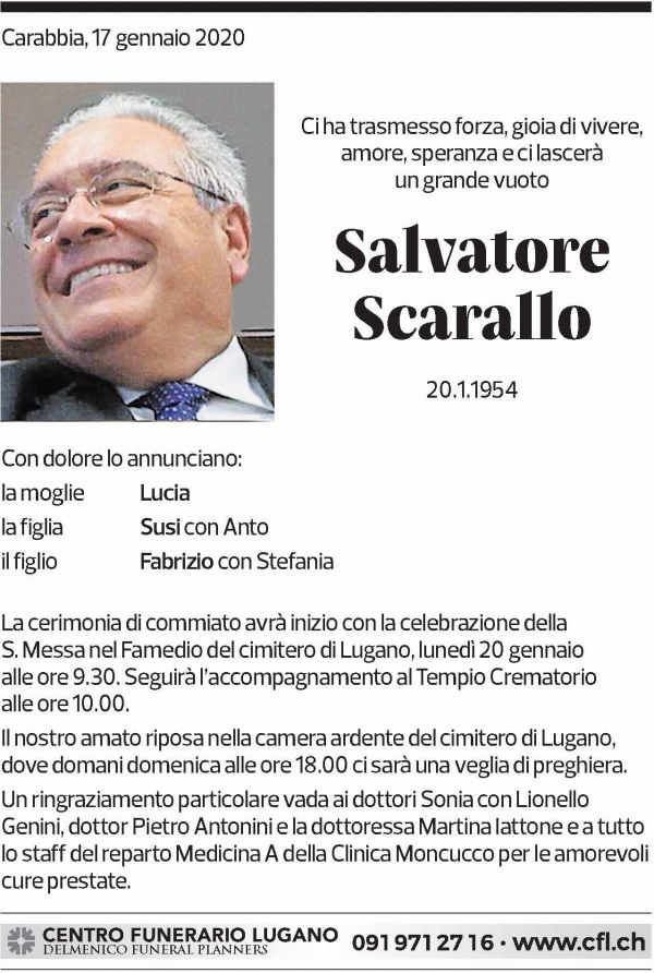 Annuncio funebre Salvatore Scarallo