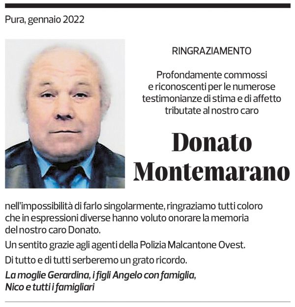 Annuncio funebre Donato Montemarano
