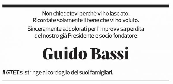 Annuncio funebre Guido Bassi