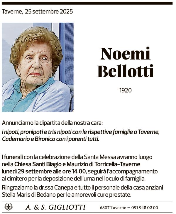 Annuncio funebre Noemi Bellotti