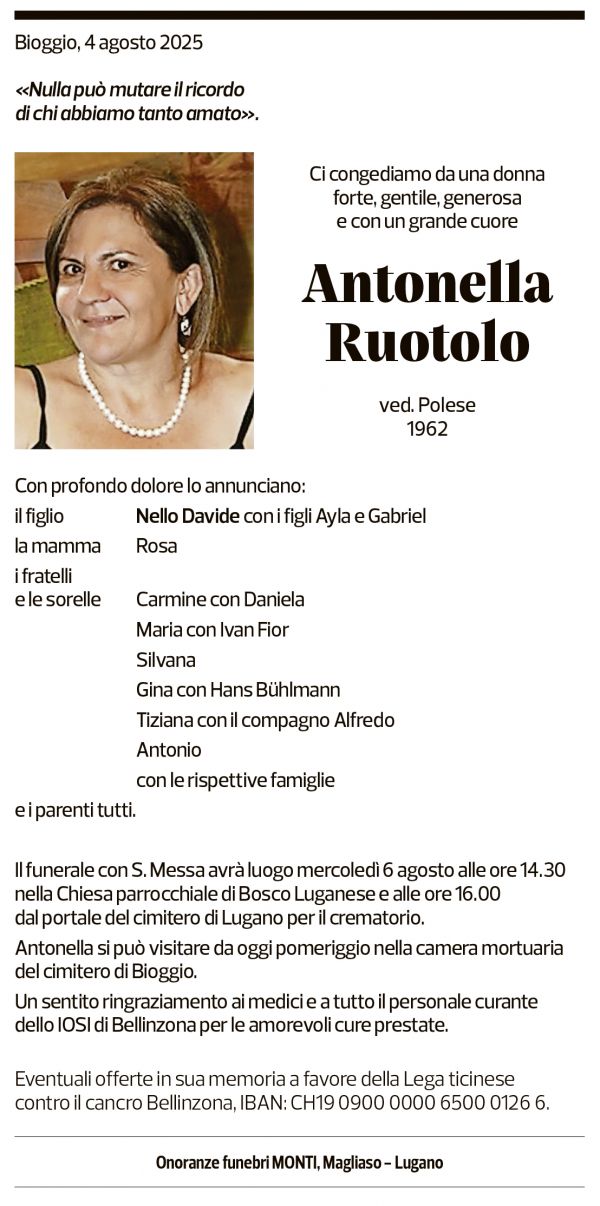 Annuncio funebre Antonella Ruotolo
