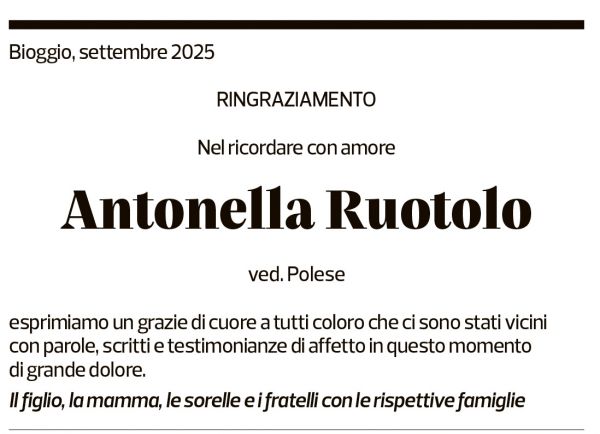 Annuncio funebre Antonella Ruotolo