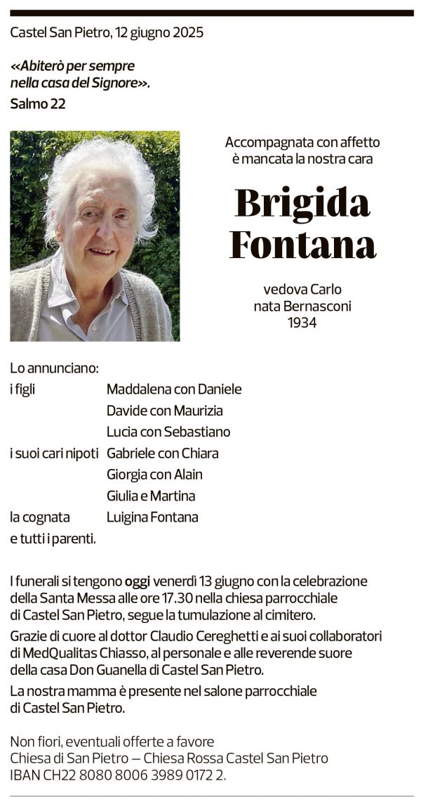 Annuncio funebre Brigida Fontana