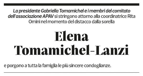 Annuncio funebre Elena Tomamichel-lanzi