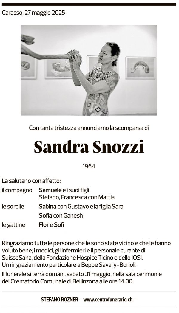 Annuncio funebre Sandra Snozzi