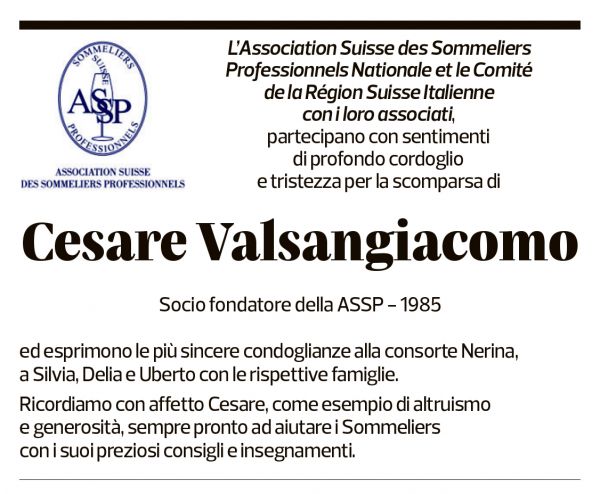 Annuncio funebre Cesare Valsangiacomo