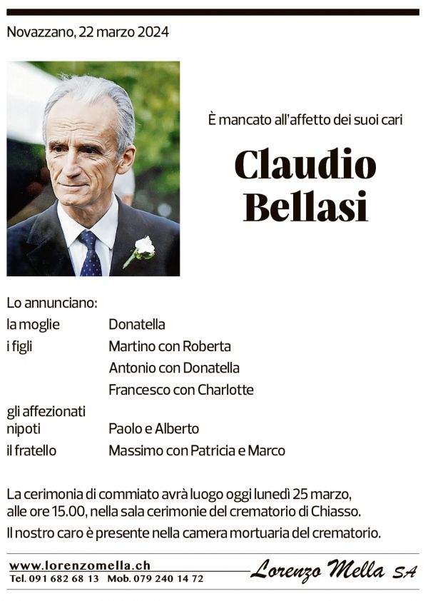 Annuncio funebre Claudio Bellasi