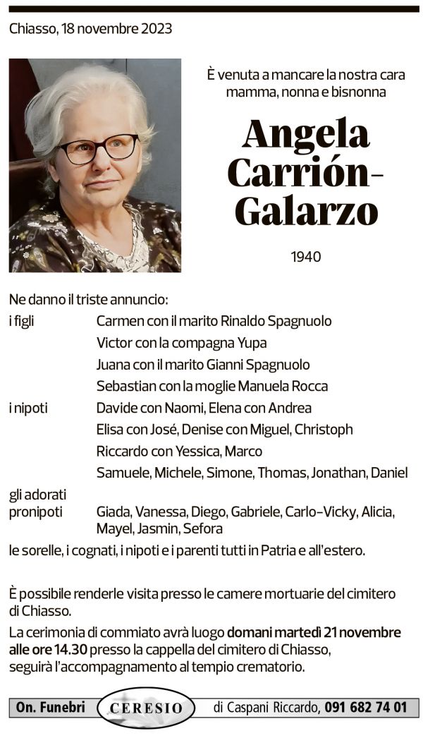 Annuncio funebre Angela Carrión-galarzo