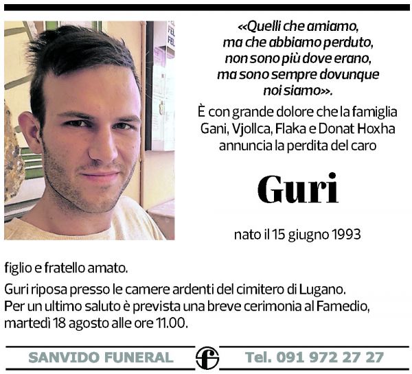 Annuncio funebre Guri Hoxha