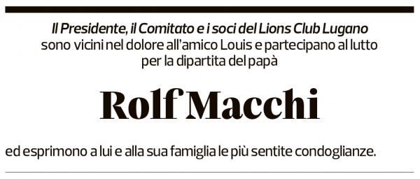 Annuncio funebre Rolf Macchi