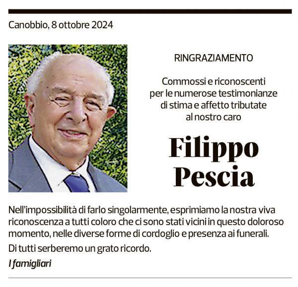 Annuncio funebre Filippo Pescia