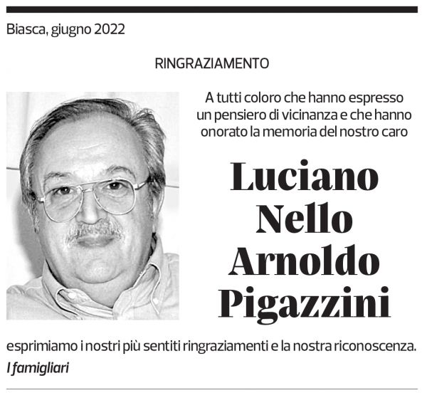 Annuncio funebre Luciano Nello Arnoldo Pigazzini