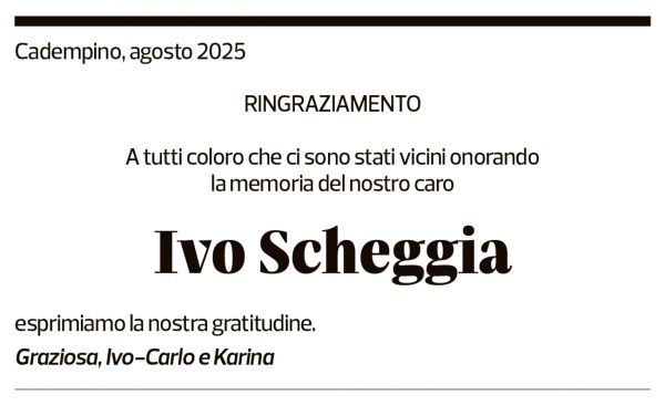 Annuncio funebre Ivo Scheggia