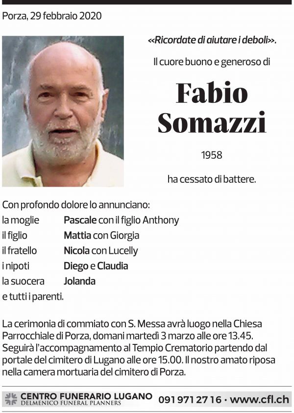 Annuncio funebre Fabio Somazzi