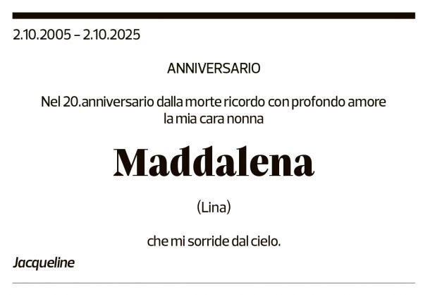 Annuncio funebre Maddalena 