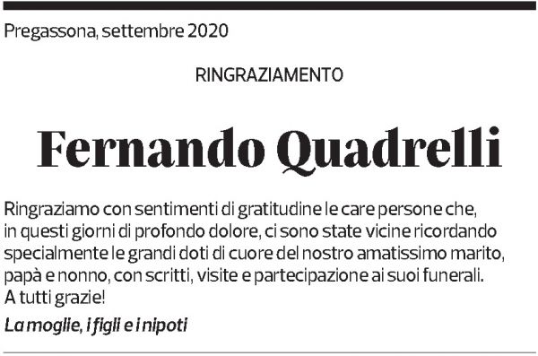 Annuncio funebre Fernando Quadrelli