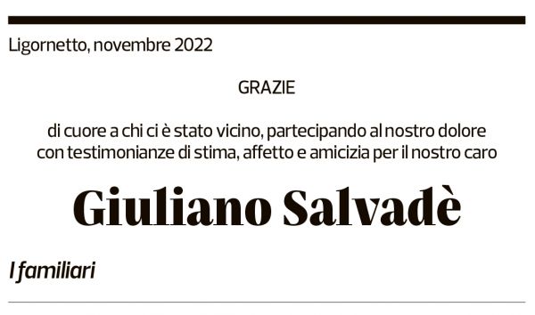 Annuncio funebre Giuliano Salvadè