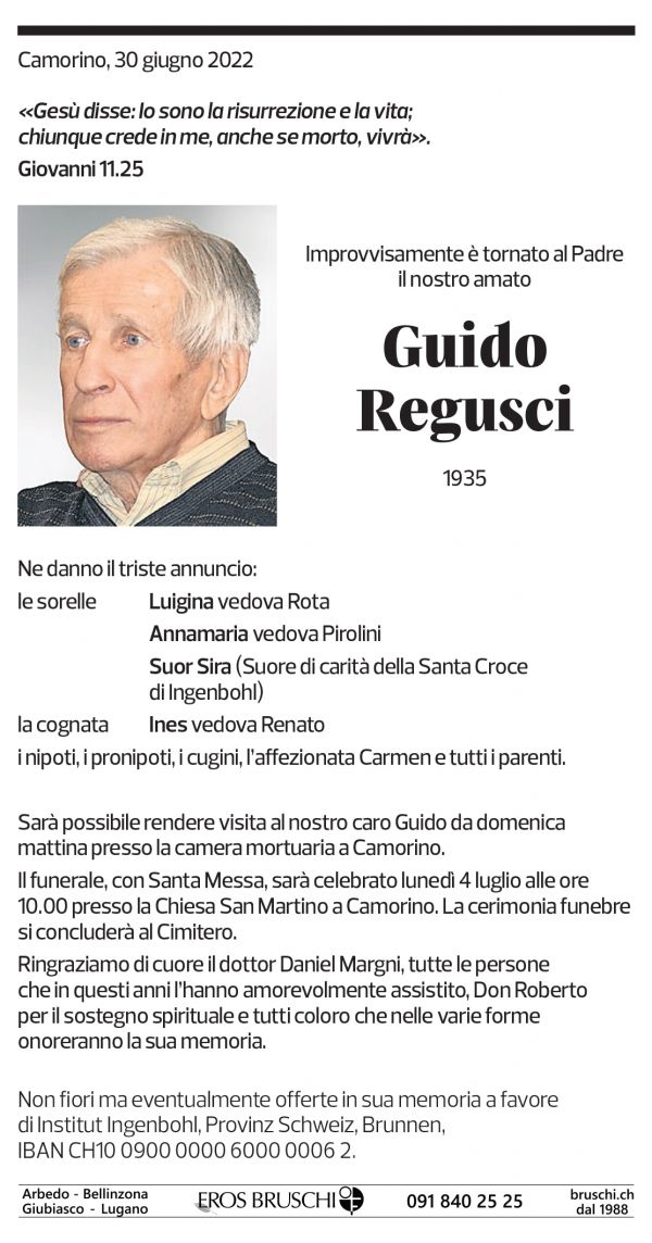 Annuncio funebre Guido Regusci