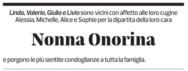 Annuncio funebre Onorina Poretti