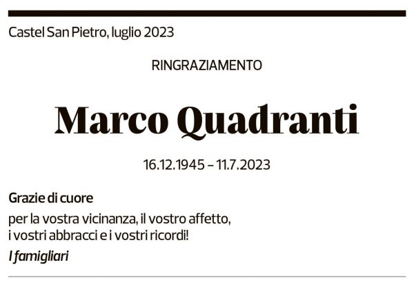 Annuncio funebre Marco Quadranti