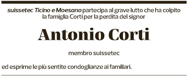 Annuncio funebre Antonio Corti