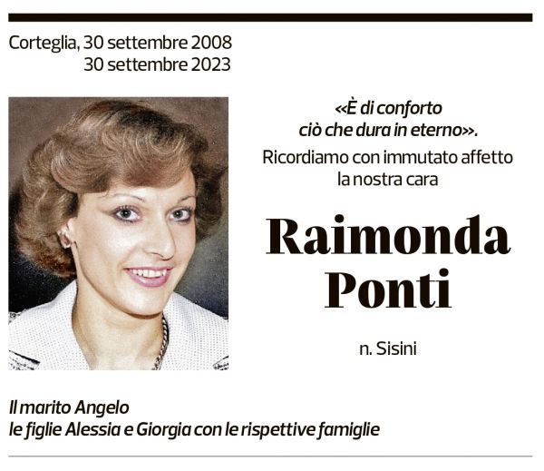 Annuncio funebre Raimonda Ponti